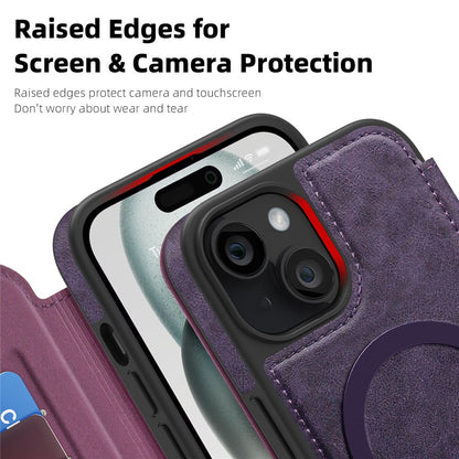 For iPhone 15 Case Compatible with MagSafe RFID Blocking Card Holder Leather Phone Cover