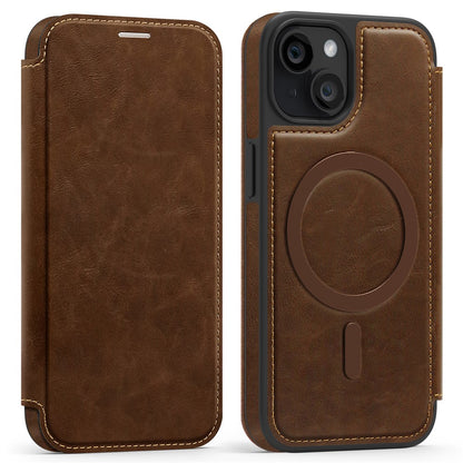 For iPhone 15 Case Compatible with MagSafe RFID Blocking Card Holder Leather Phone Cover