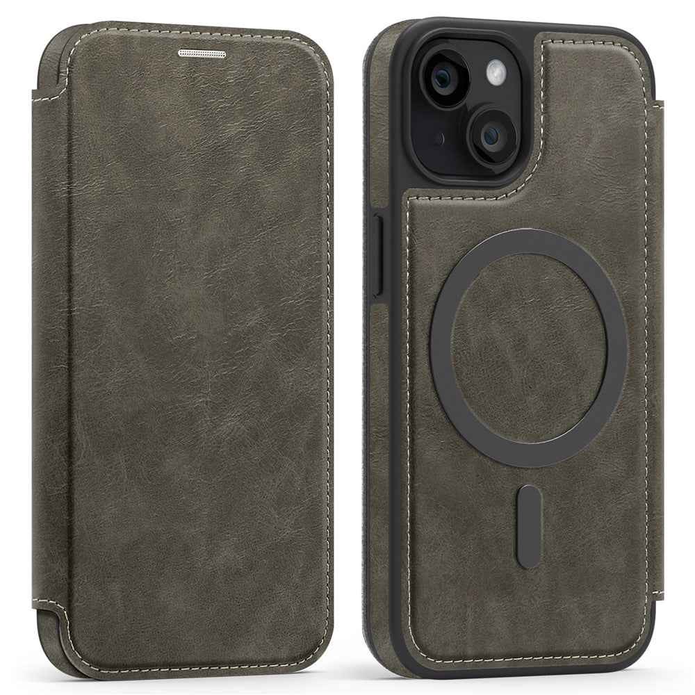 For iPhone 15 Case Compatible with MagSafe RFID Blocking Card Holder Leather Phone Cover