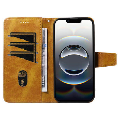 For iPhone 17e / 16e Leather Case Wallet Stand Grids Imprinted Phone Cover with Strap