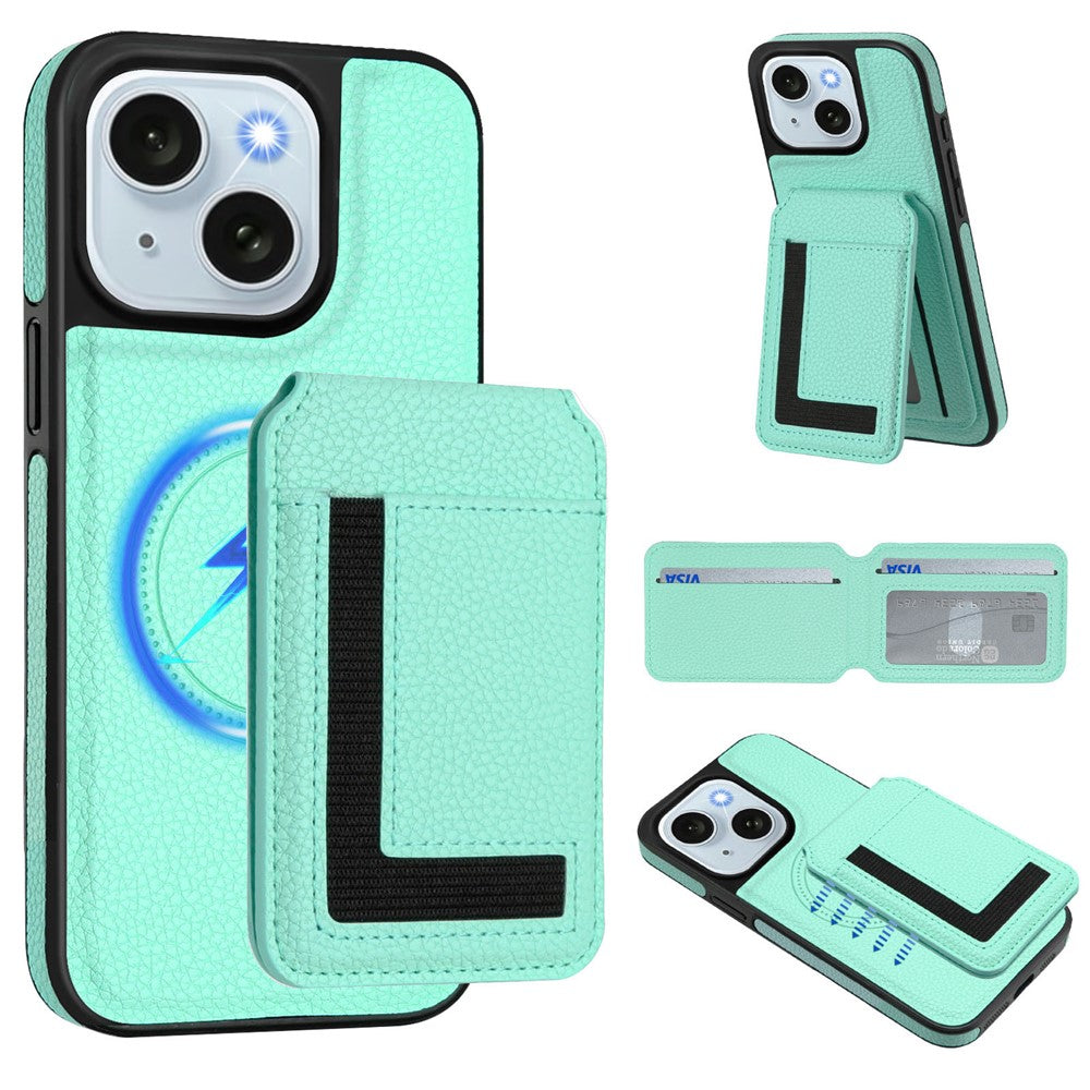 For iPhone 15 Magnetic Case TPU + PU Leather Phone Back Cover with Detachable Card Holder