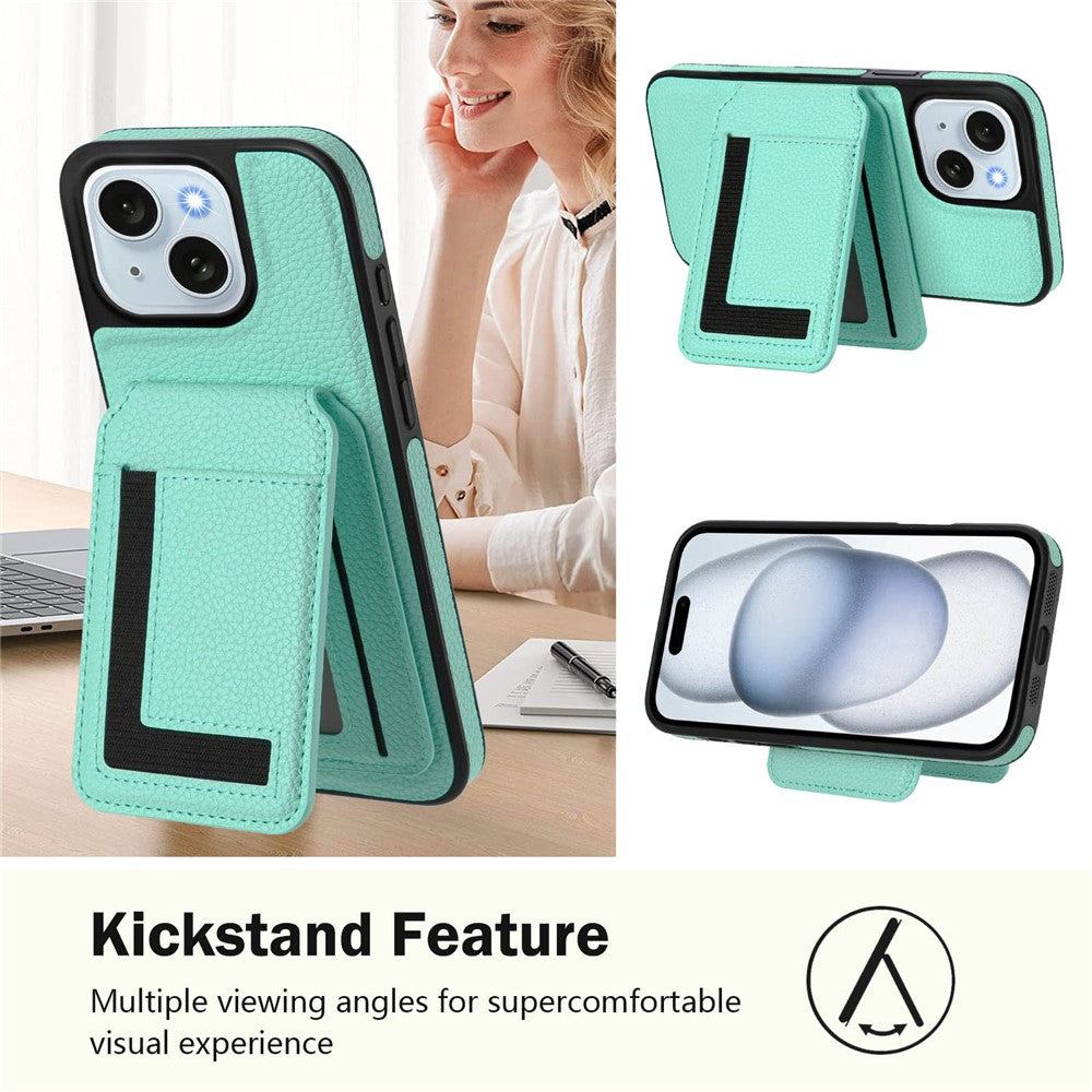 For iPhone 15 Magnetic Case TPU + PU Leather Phone Back Cover with Detachable Card Holder