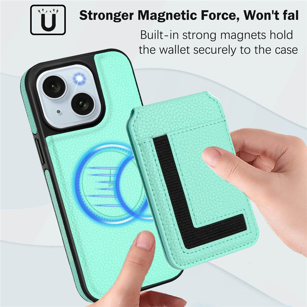 For iPhone 15 Magnetic Case TPU + PU Leather Phone Back Cover with Detachable Card Holder