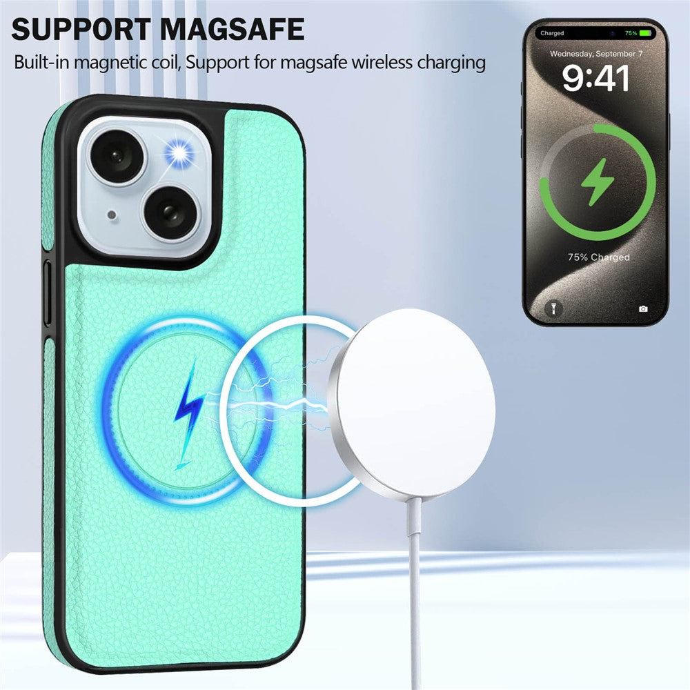 For iPhone 15 Magnetic Case TPU + PU Leather Phone Back Cover with Detachable Card Holder
