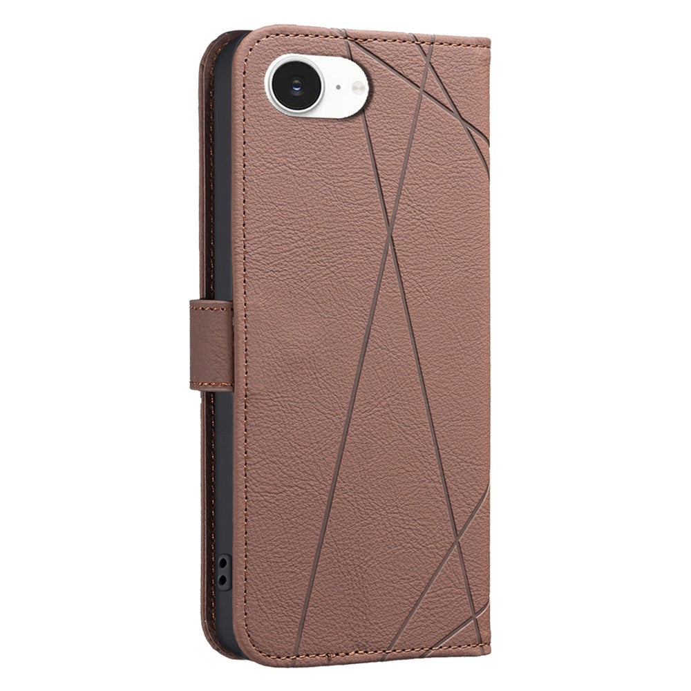 BINFEN COLOR For iPhone 17e / 16e Case  BF35 Geometry Imprinted Leather Phone Cover RFID Blocking Wallet Stand