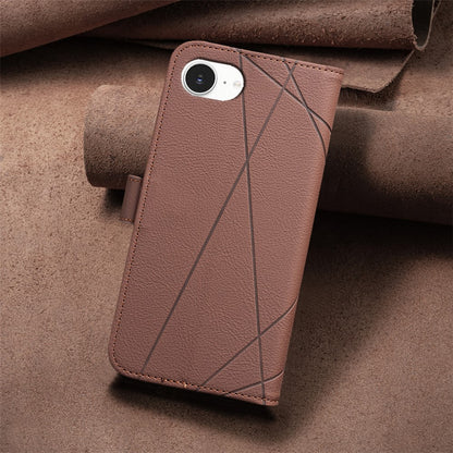 BINFEN COLOR For iPhone 17e / 16e Case  BF35 Geometry Imprinted Leather Phone Cover RFID Blocking Wallet Stand