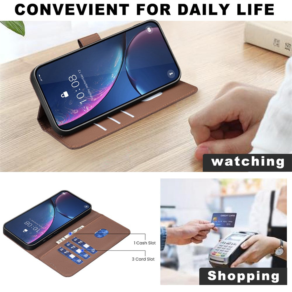 BINFEN COLOR For iPhone 17e / 16e Case  BF35 Geometry Imprinted Leather Phone Cover RFID Blocking Wallet Stand