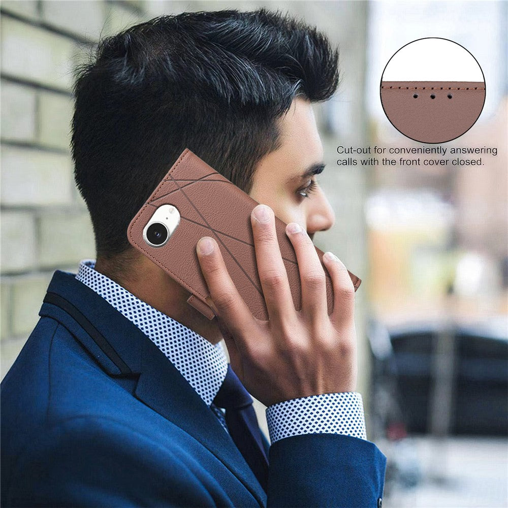 BINFEN COLOR For iPhone 17e / 16e Case  BF35 Geometry Imprinted Leather Phone Cover RFID Blocking Wallet Stand