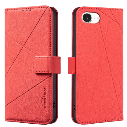 BINFEN COLOR For iPhone 17e / 16e Case  BF35 Geometry Imprinted Leather Phone Cover RFID Blocking Wallet Stand