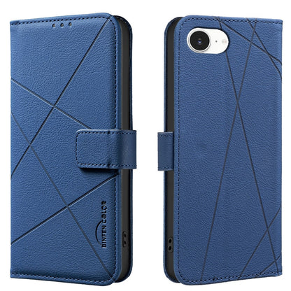 BINFEN COLOR For iPhone 17e / 16e Case  BF35 Geometry Imprinted Leather Phone Cover RFID Blocking Wallet Stand