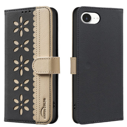 BINFEN COLOR For iPhone 17e / 16e Leather Case  BF36 Floral Pattern Phone Cover RFID Blocking Wallet Stand