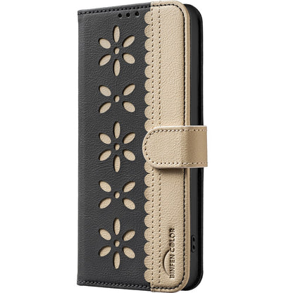 BINFEN COLOR For iPhone 17e / 16e Leather Case  BF36 Floral Pattern Phone Cover RFID Blocking Wallet Stand