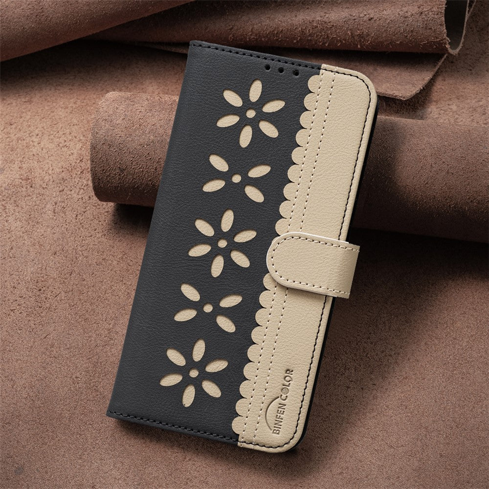 BINFEN COLOR For iPhone 17e / 16e Leather Case  BF36 Floral Pattern Phone Cover RFID Blocking Wallet Stand