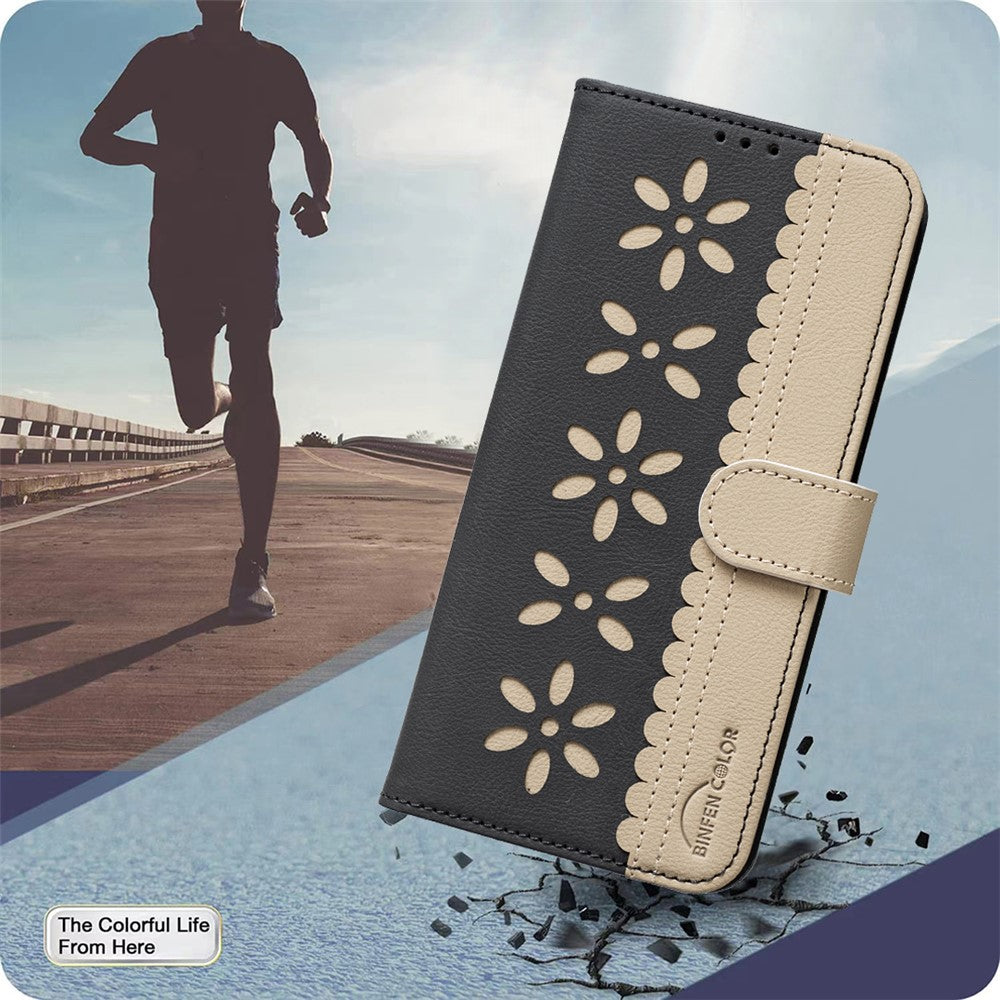 BINFEN COLOR For iPhone 17e / 16e Leather Case  BF36 Floral Pattern Phone Cover RFID Blocking Wallet Stand