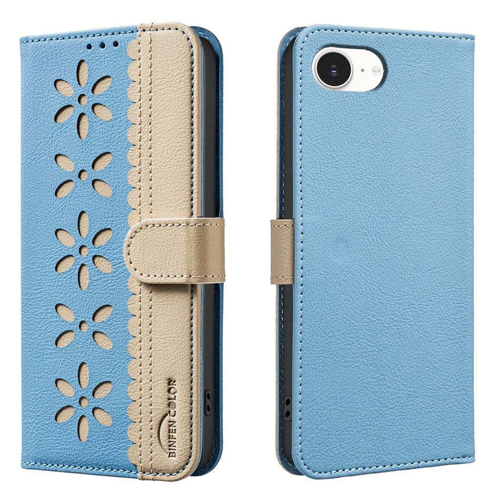 BINFEN COLOR For iPhone 17e / 16e Leather Case  BF36 Floral Pattern Phone Cover RFID Blocking Wallet Stand