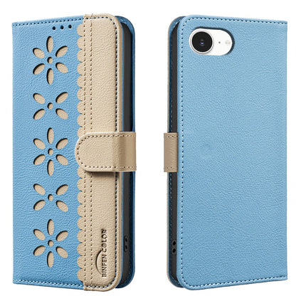 BINFEN COLOR For iPhone 17e / 16e Leather Case  BF36 Floral Pattern Phone Cover RFID Blocking Wallet Stand