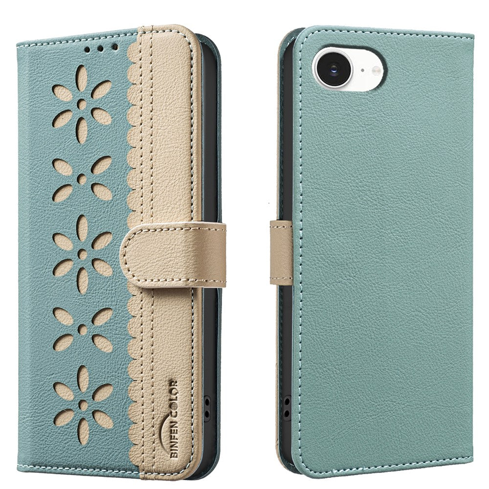 BINFEN COLOR For iPhone 17e / 16e Leather Case  BF36 Floral Pattern Phone Cover RFID Blocking Wallet Stand