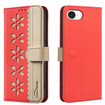 BINFEN COLOR For iPhone 17e / 16e Leather Case  BF36 Floral Pattern Phone Cover RFID Blocking Wallet Stand