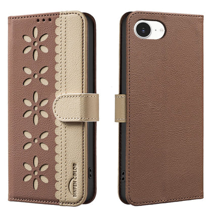 BINFEN COLOR For iPhone 17e / 16e Leather Case  BF36 Floral Pattern Phone Cover RFID Blocking Wallet Stand