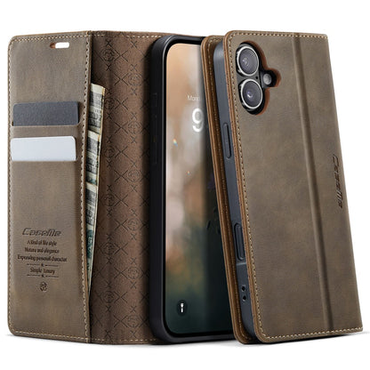 CASEME 033 Series For iPhone 16 Case RFID Blocking Wallet Stand Calf Texture Leather Phone Cover