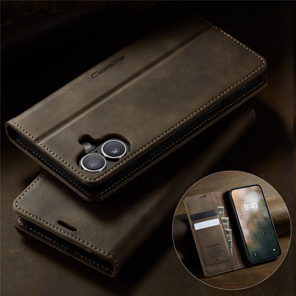 CASEME 033 Series For iPhone 16 Case RFID Blocking Wallet Stand Calf Texture Leather Phone Cover