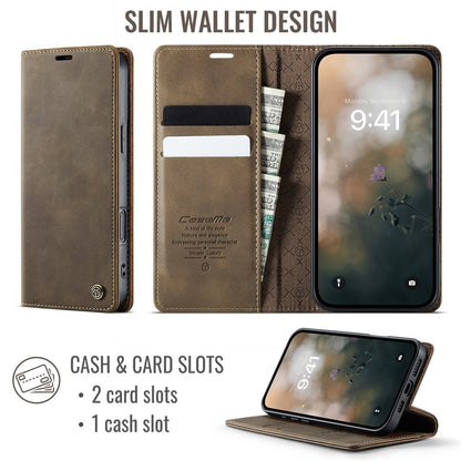 CASEME 033 Series For iPhone 16 Case RFID Blocking Wallet Stand Calf Texture Leather Phone Cover