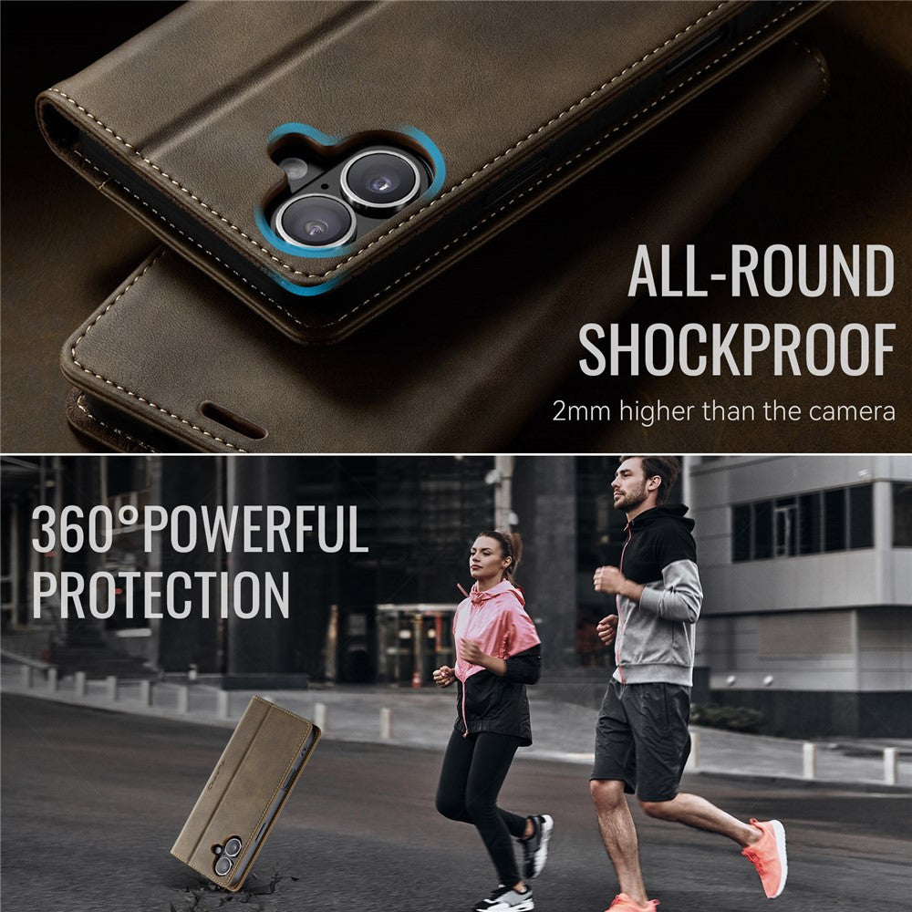 CASEME 033 Series For iPhone 16 Case RFID Blocking Wallet Stand Calf Texture Leather Phone Cover