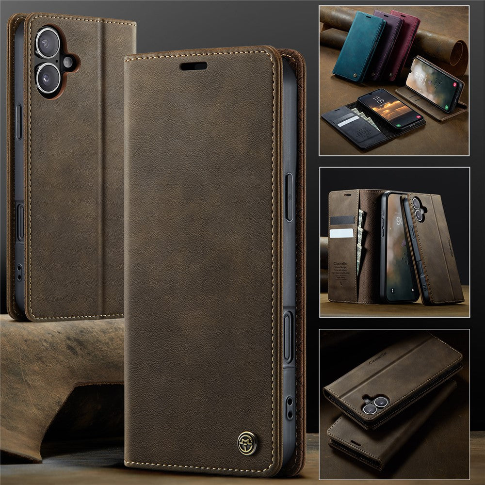 CASEME 033 Series For iPhone 16 Case RFID Blocking Wallet Stand Calf Texture Leather Phone Cover