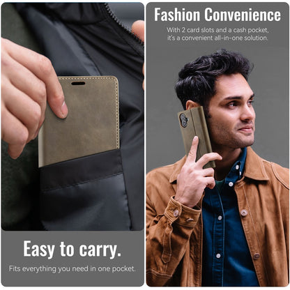 CASEME 033 Series For iPhone 16 Case RFID Blocking Wallet Stand Calf Texture Leather Phone Cover