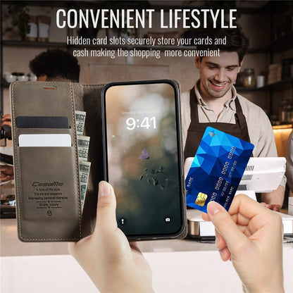CASEME 033 Series For iPhone 16 Case RFID Blocking Wallet Stand Calf Texture Leather Phone Cover