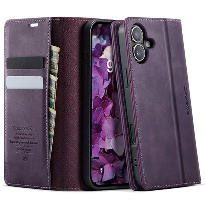 CASEME 033 Series For iPhone 16 Case RFID Blocking Wallet Stand Calf Texture Leather Phone Cover
