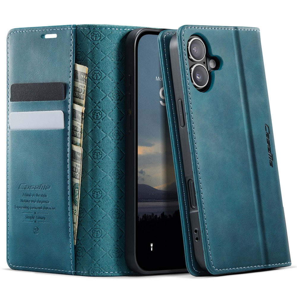 CASEME 033 Series For iPhone 16 Case RFID Blocking Wallet Stand Calf Texture Leather Phone Cover