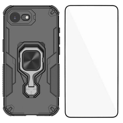 WANLONFENG For iPhone 17e / 16e Phone Case  PC TPU Back Cover Kickstand with Tempered Glass