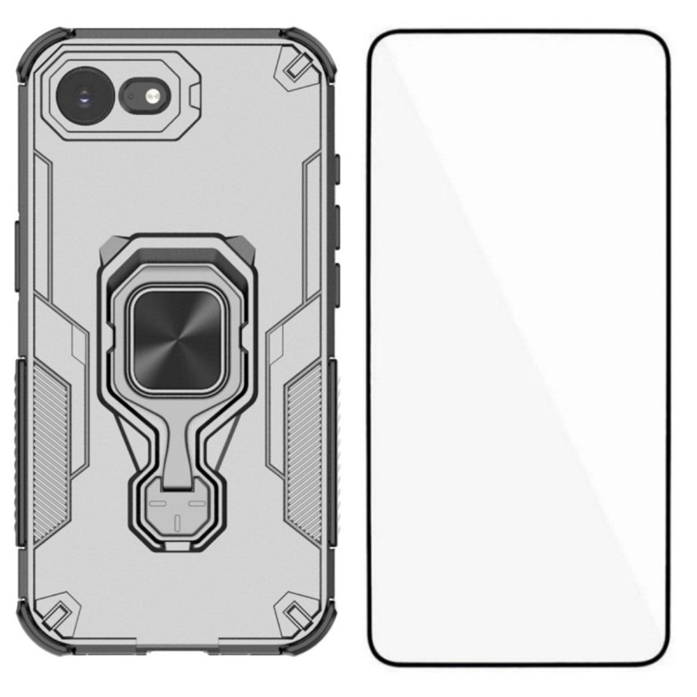 WANLONFENG For iPhone 17e / 16e Phone Case  PC TPU Back Cover Kickstand with Tempered Glass