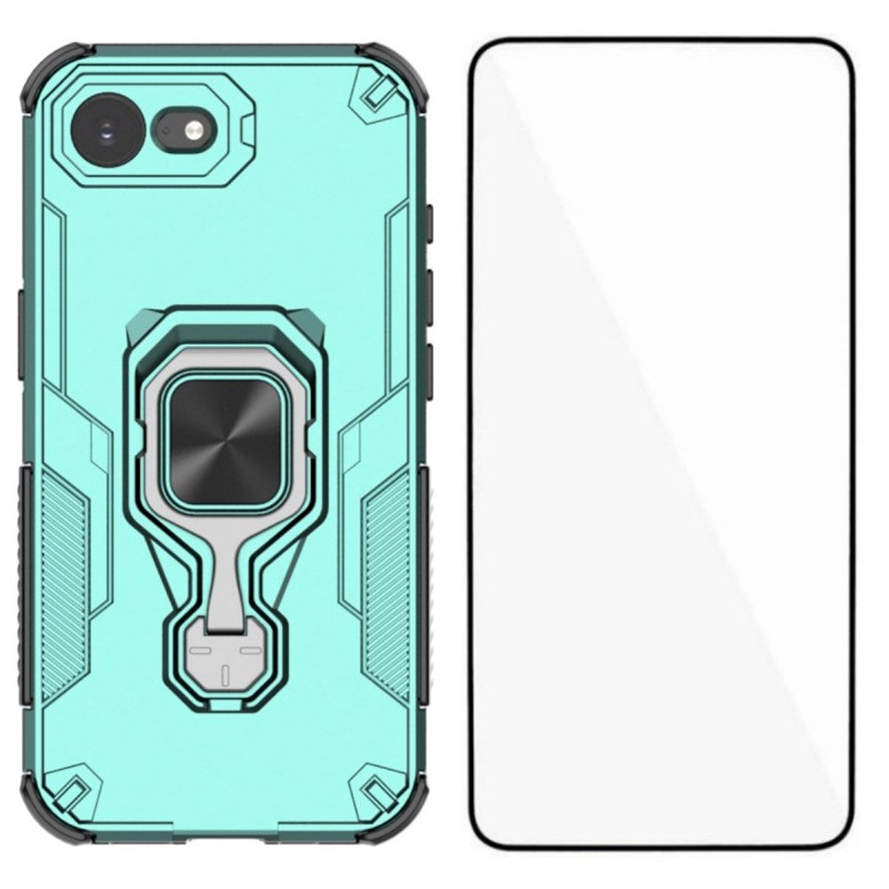 WANLONFENG For iPhone 17e / 16e Phone Case  PC TPU Back Cover Kickstand with Tempered Glass