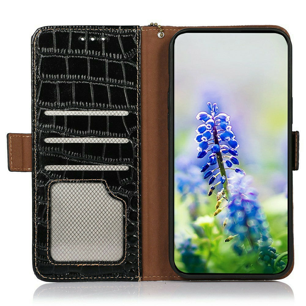 For iPhone 17 Pro Case Crocodile Texture Genuine Cow Leather Phone Wallet Cover