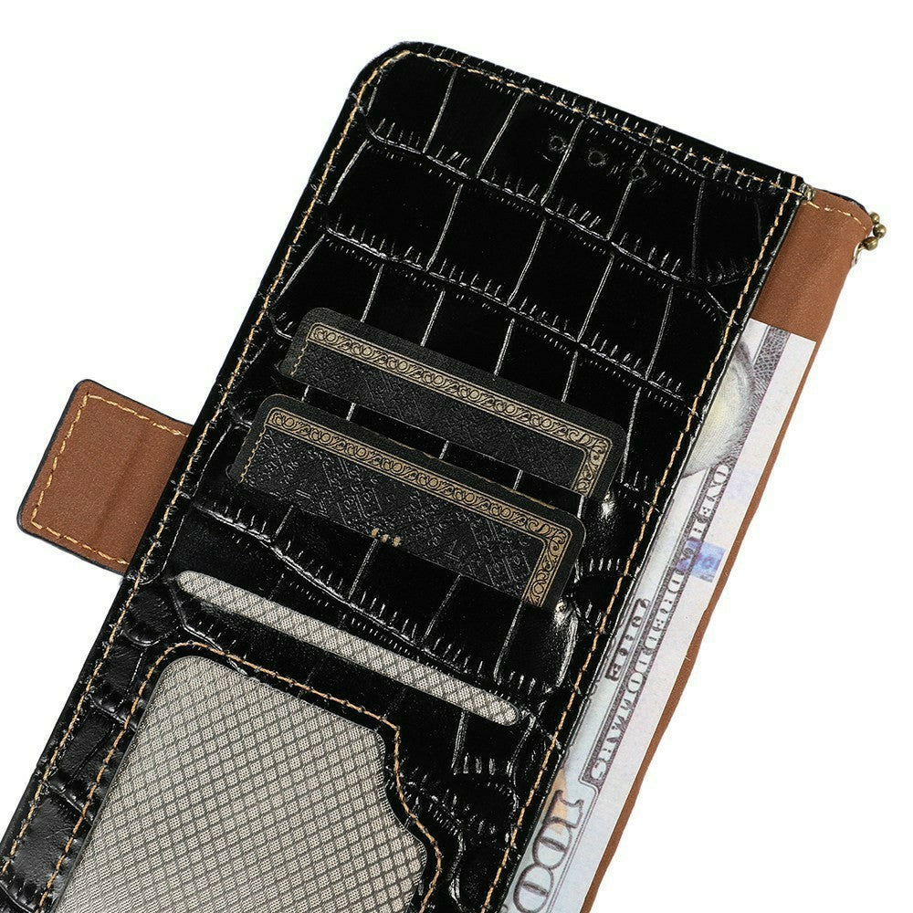 For iPhone 17 Pro Case Crocodile Texture Genuine Cow Leather Phone Wallet Cover