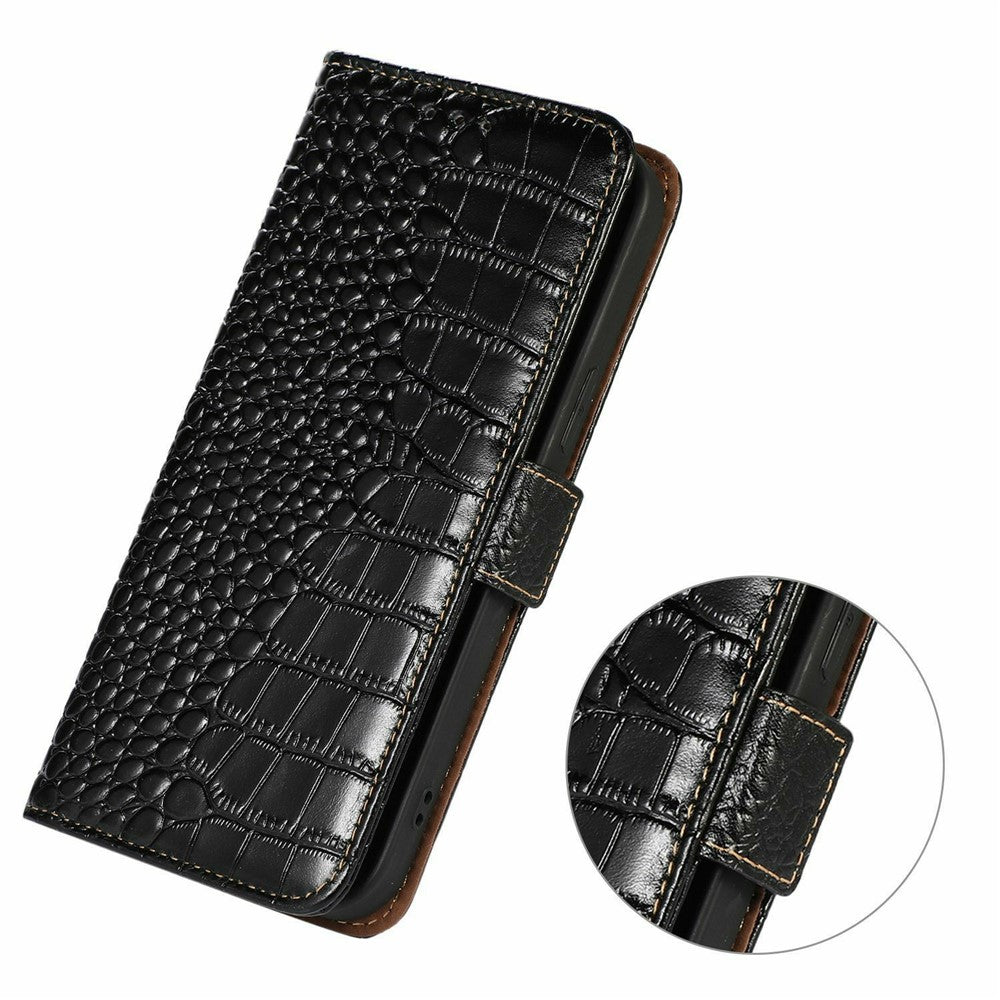 For iPhone 17 Pro Case Crocodile Texture Genuine Cow Leather Phone Wallet Cover