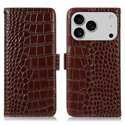 For iPhone 17 Pro Case Crocodile Texture Genuine Cow Leather Phone Wallet Cover