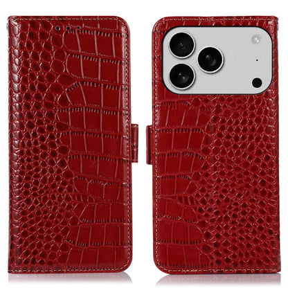 For iPhone 17 Pro Case Crocodile Texture Genuine Cow Leather Phone Wallet Cover