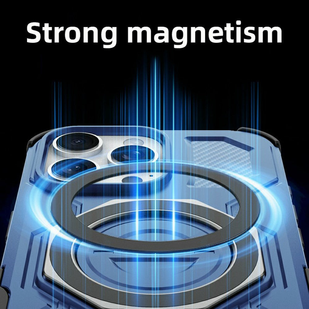 For iPhone 16 Pro Max Magnetic Case Rotating Metal Kickstand Shockproof PC + TPU Phone Back Cover