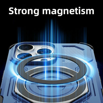 For iPhone 16 Pro Max Magnetic Case Rotating Metal Kickstand Shockproof PC + TPU Phone Back Cover