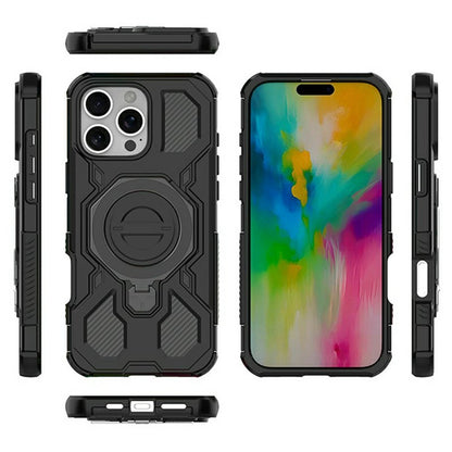 For iPhone 16 Pro Max Magnetic Case Rotating Metal Kickstand Shockproof PC + TPU Phone Back Cover