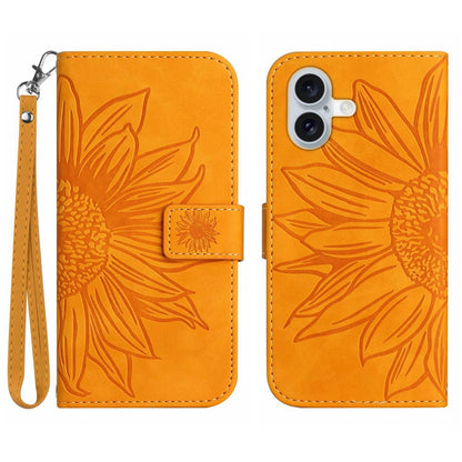 For iPhone 17 Case Sunflower Imprint Leather Wallet Phone Cover with Wrist Strap