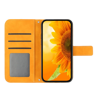 For iPhone 17 Case Sunflower Imprint Leather Wallet Phone Cover with Wrist Strap