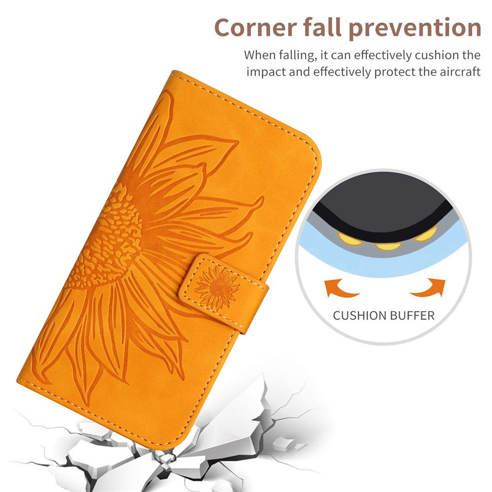 For iPhone 17 Case Sunflower Imprint Leather Wallet Phone Cover with Wrist Strap