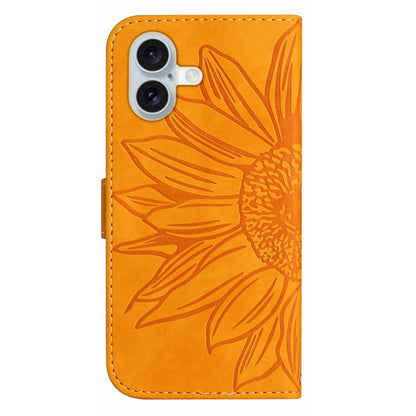 For iPhone 17 Case Sunflower Imprint Leather Wallet Phone Cover with Wrist Strap