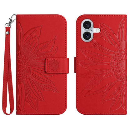 For iPhone 17 Case Sunflower Imprint Leather Wallet Phone Cover with Wrist Strap