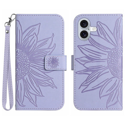 For iPhone 17 Case Sunflower Imprint Leather Wallet Phone Cover with Wrist Strap