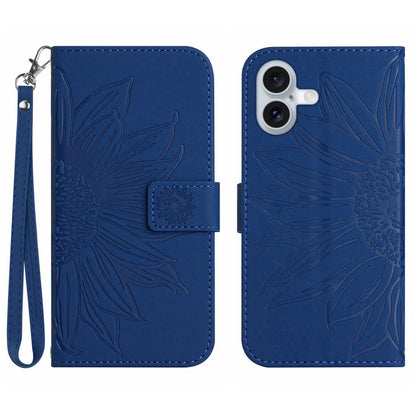 For iPhone 17 Case Sunflower Imprint Leather Wallet Phone Cover with Wrist Strap